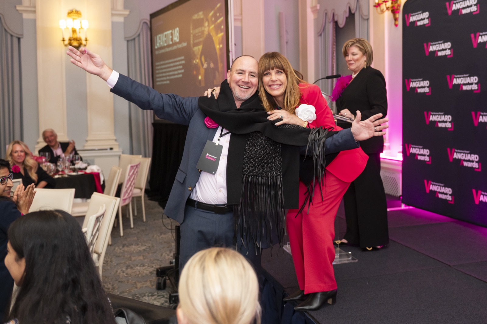 Celebrating on stage at the Vanguard Awards
